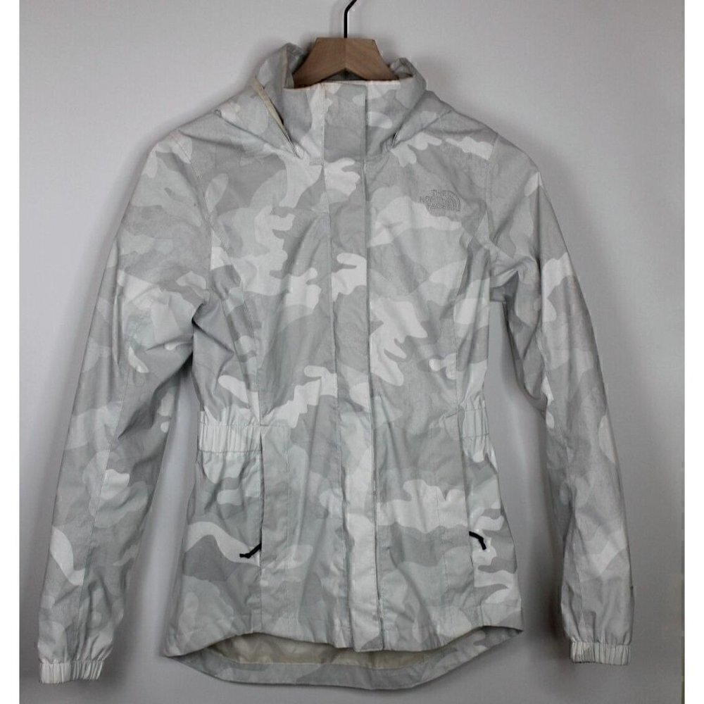 The North Face Women White/Gray Resolve Parka II ZipUp Waterproof Jacket Camo XS